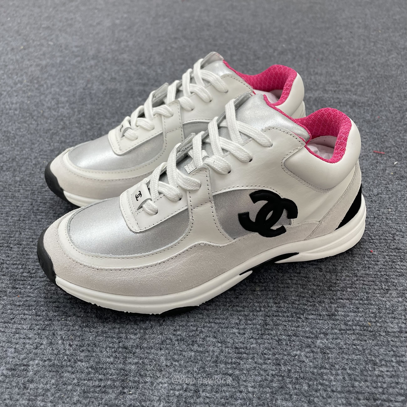 Chanel White Pink Blue Sneakers (2) - newkick.cc